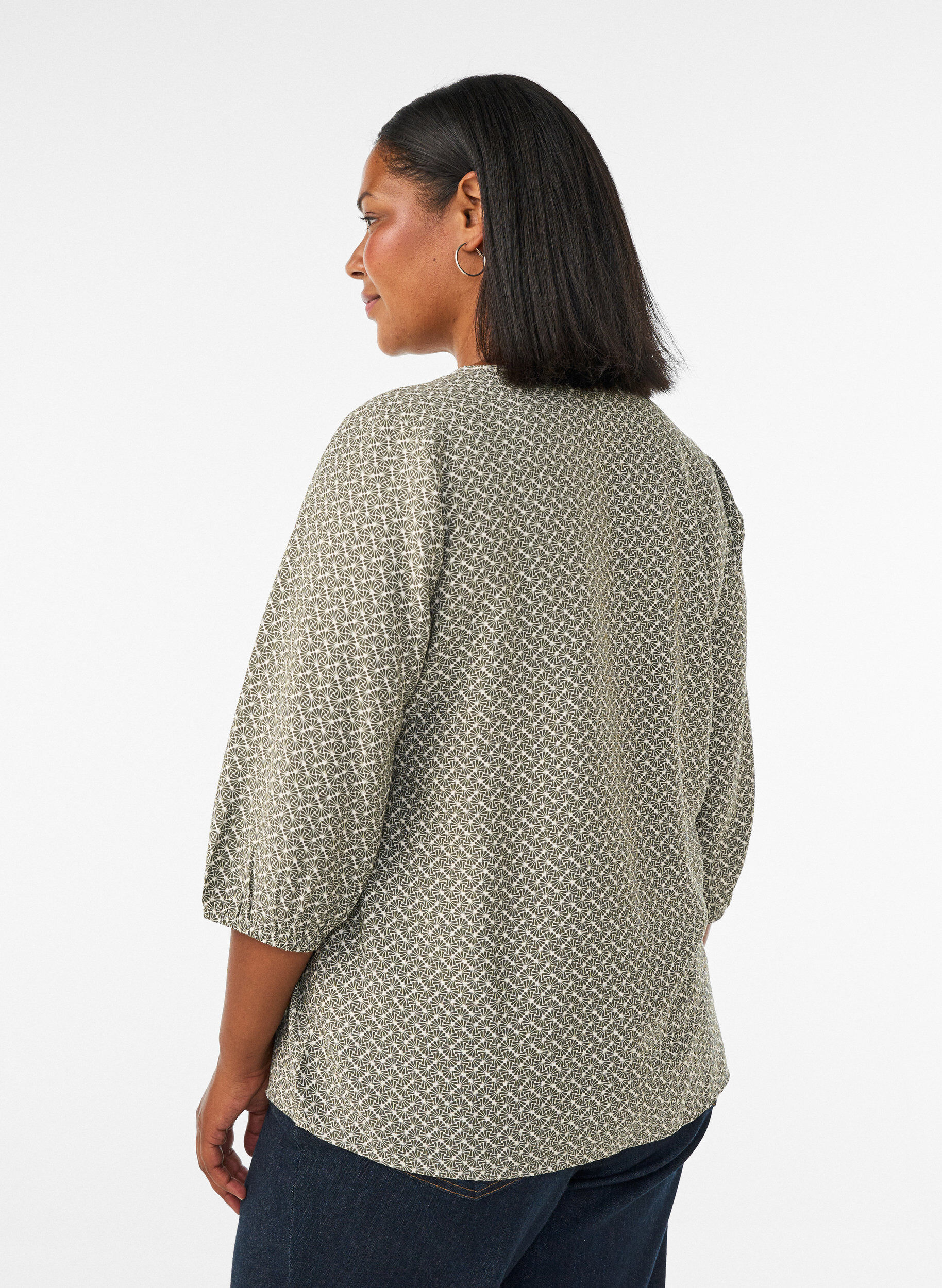 ZizziViskosebluse med m&oslash;nster og 3/4-&aelig;rmer, Gr&oslash;n, Model image number 2