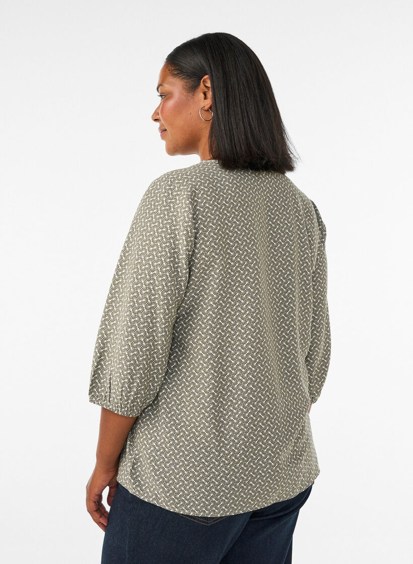 Viskosebluse med m&oslash;nster og 3/4-&aelig;rmer, Gr&oslash;n, Model image number 2