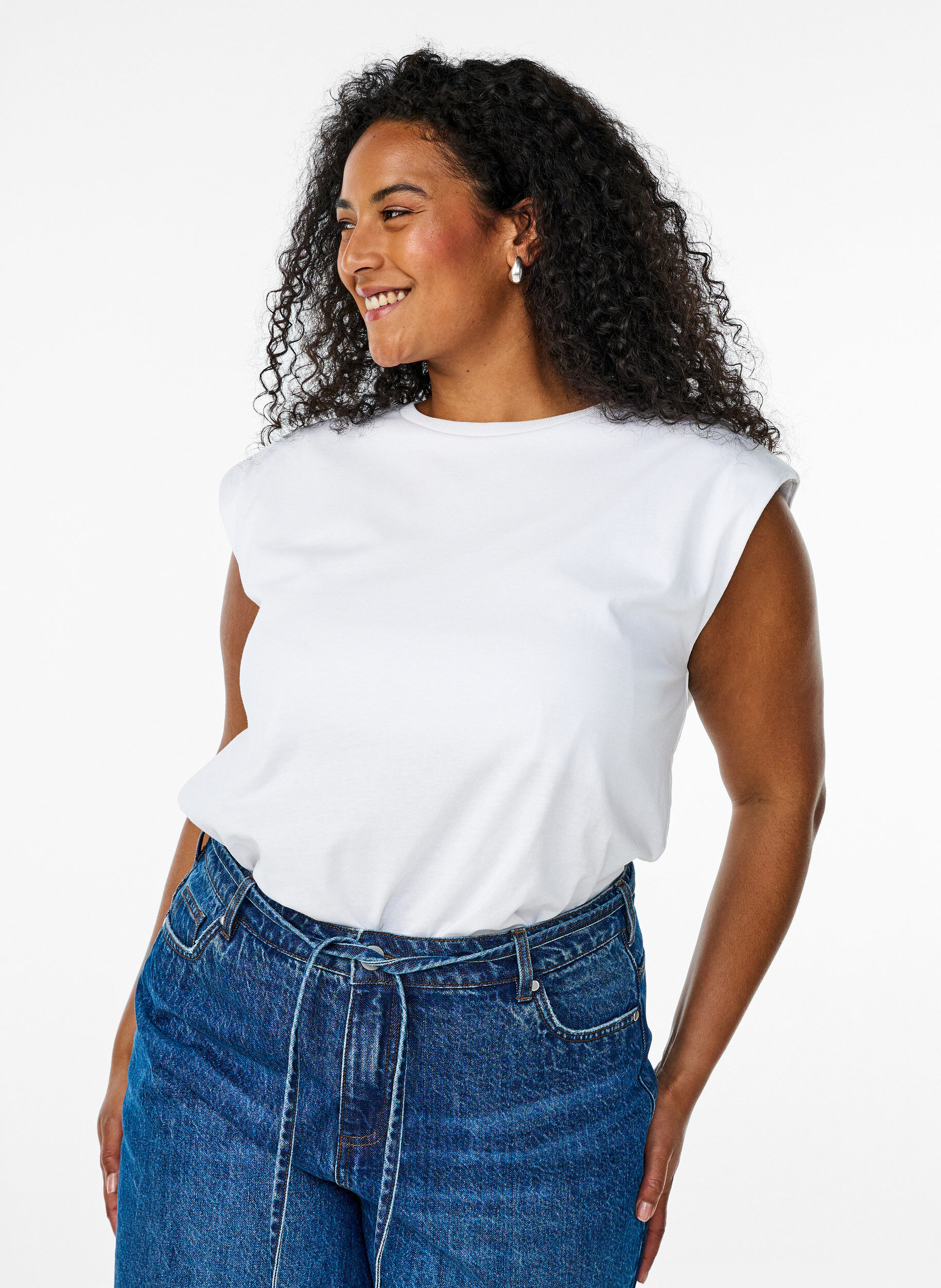 &AElig;rmel&oslash;s jerseybluse med skulderpuder, Hvid, Model