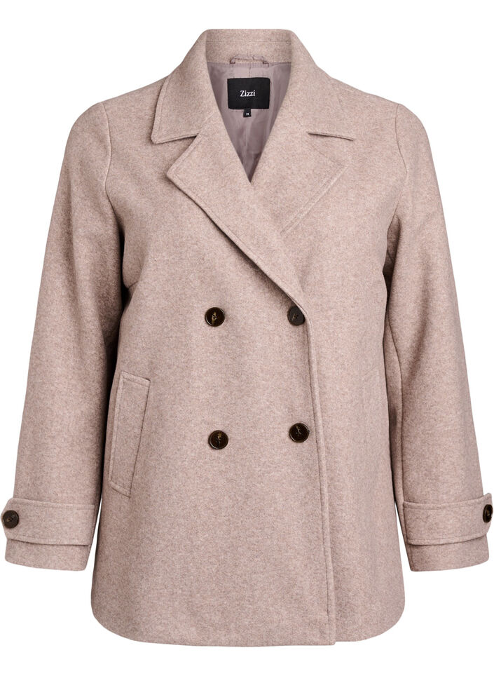 Kort frakke med dobbeltradet knaplukning, Beige, Packshot image number 0