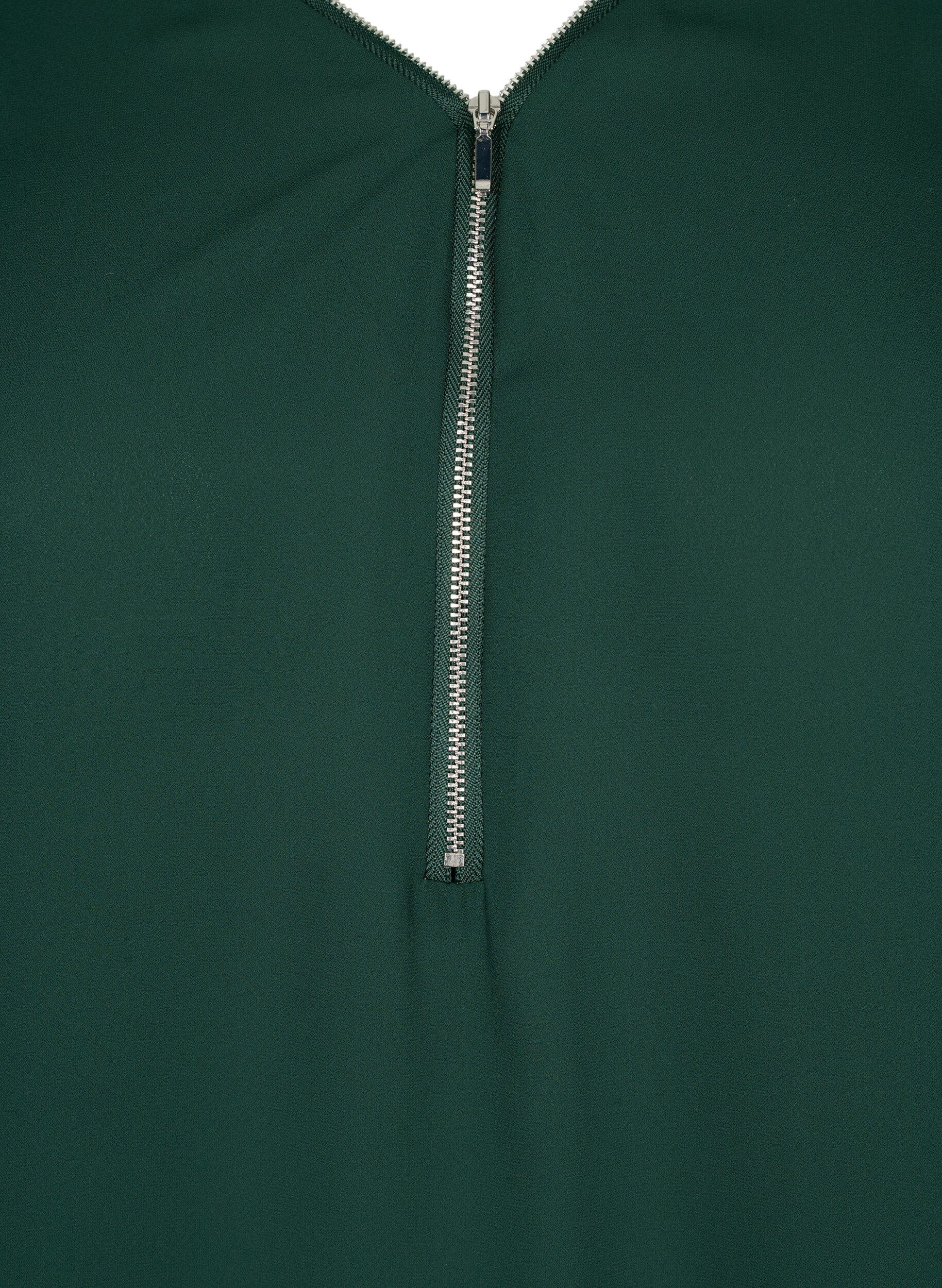 Zizzi V-hals bluse med lynl&aring;s, Scarab, Packshot image number 3