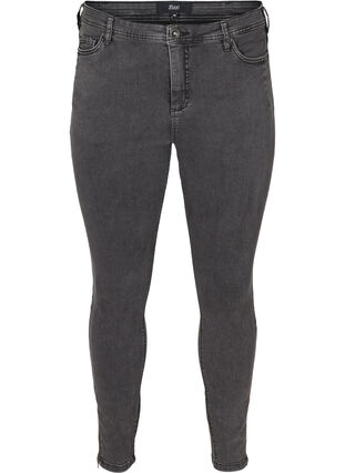 Cropped Amy jeans med høj talje og lynlås, Grey Denim, Packshot image number 0