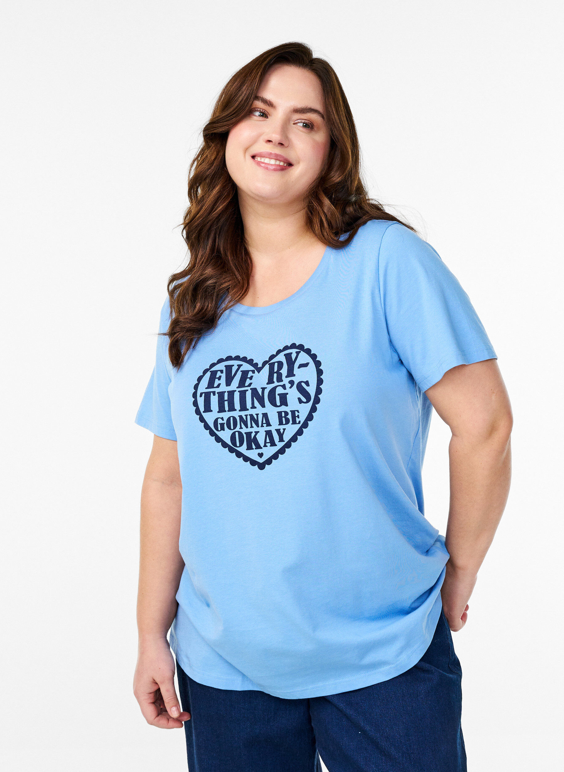 Zizzi Bomulds t-shirt med motiv, D.R.Blue w. Every, Model image number 0
