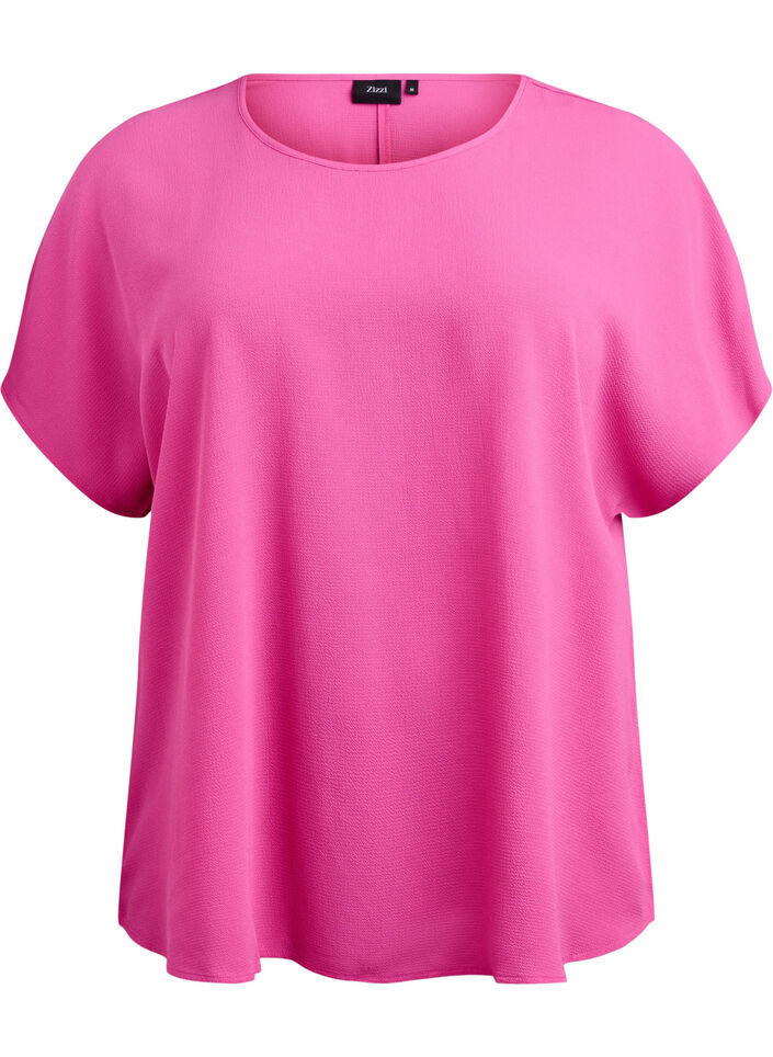 Bluse med korte &aelig;rmer og rund halsudsk&aelig;ring, Lyser&oslash;d, Packshot image number 0