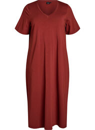 Midilang t-shirtkjole med V-hals, R&oslash;d