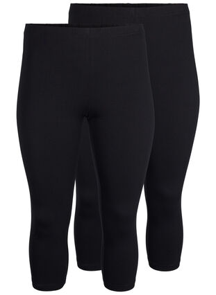 FLASH - 2-pak 3/4 leggings i bomuld, Black / Black, Packshot image number 0