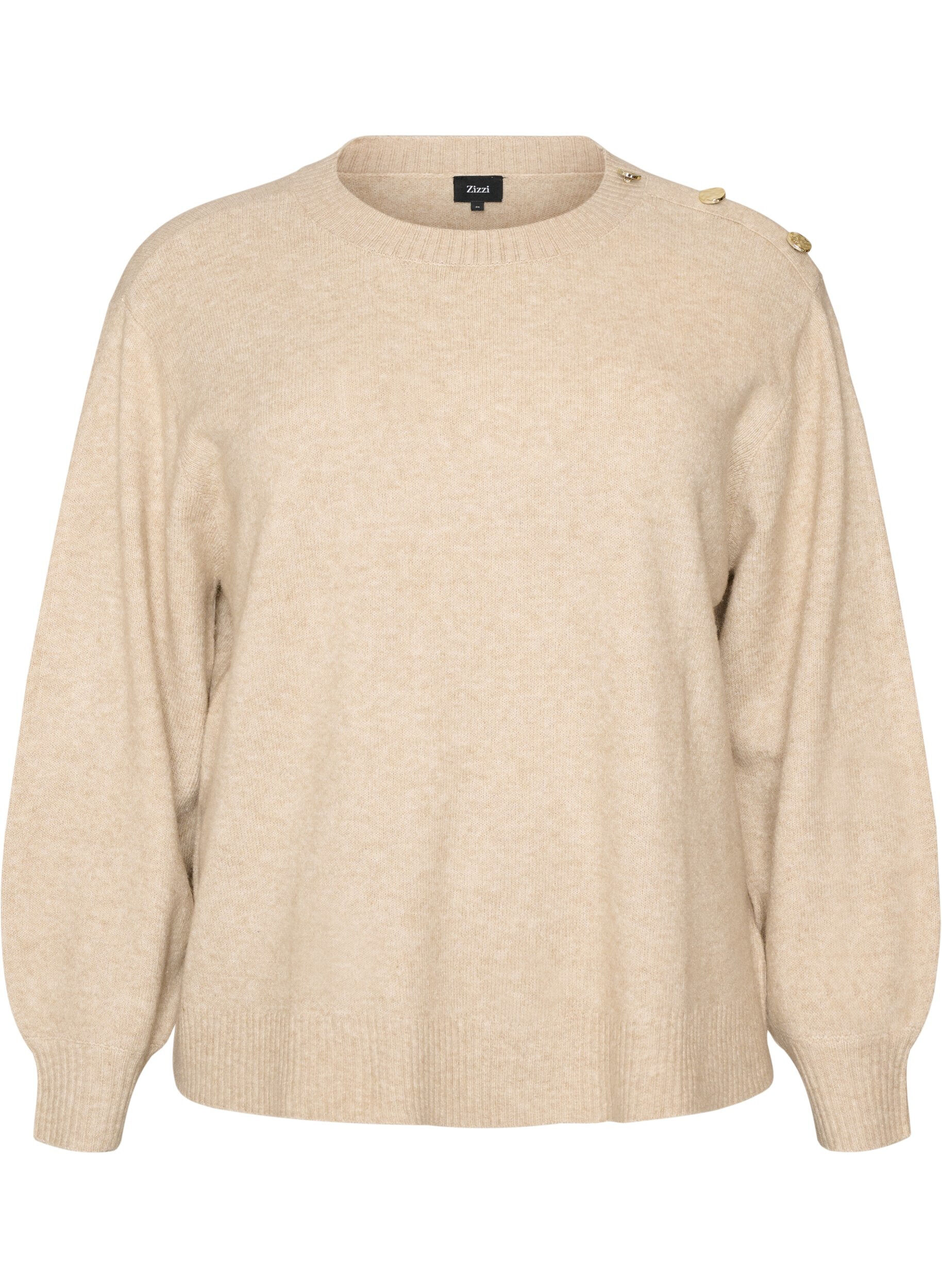 ZizziStrikbluse med knapdetalje, Beige, Packshot image number 0
