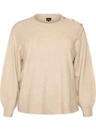 Strikbluse med knapdetalje, Beige