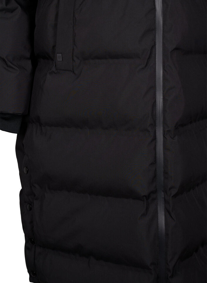 Lang puffer vinterjakke med h&aelig;tte, Sort, Packshot image number 3
