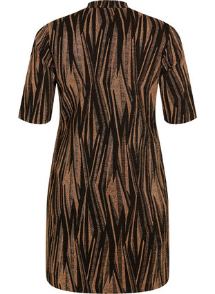 Mønstret kjole med glitter og korte ærmer, Black w. Copper, Packshot image number 1