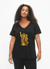 Bomulds t-shirt med pailletter, Black w. Love, Model