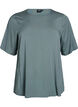 Kort&aelig;rmet v&aelig;vet bluse med rund hals, Gr&oslash;n, Packshot image number 0