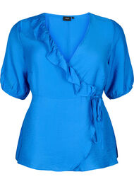 Wrap bluse i viskose med 1/2 ærmer, Olympian Blue