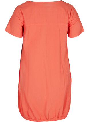 Kortærmet kjole i bomuld, Hot Coral, Packshot image number 1