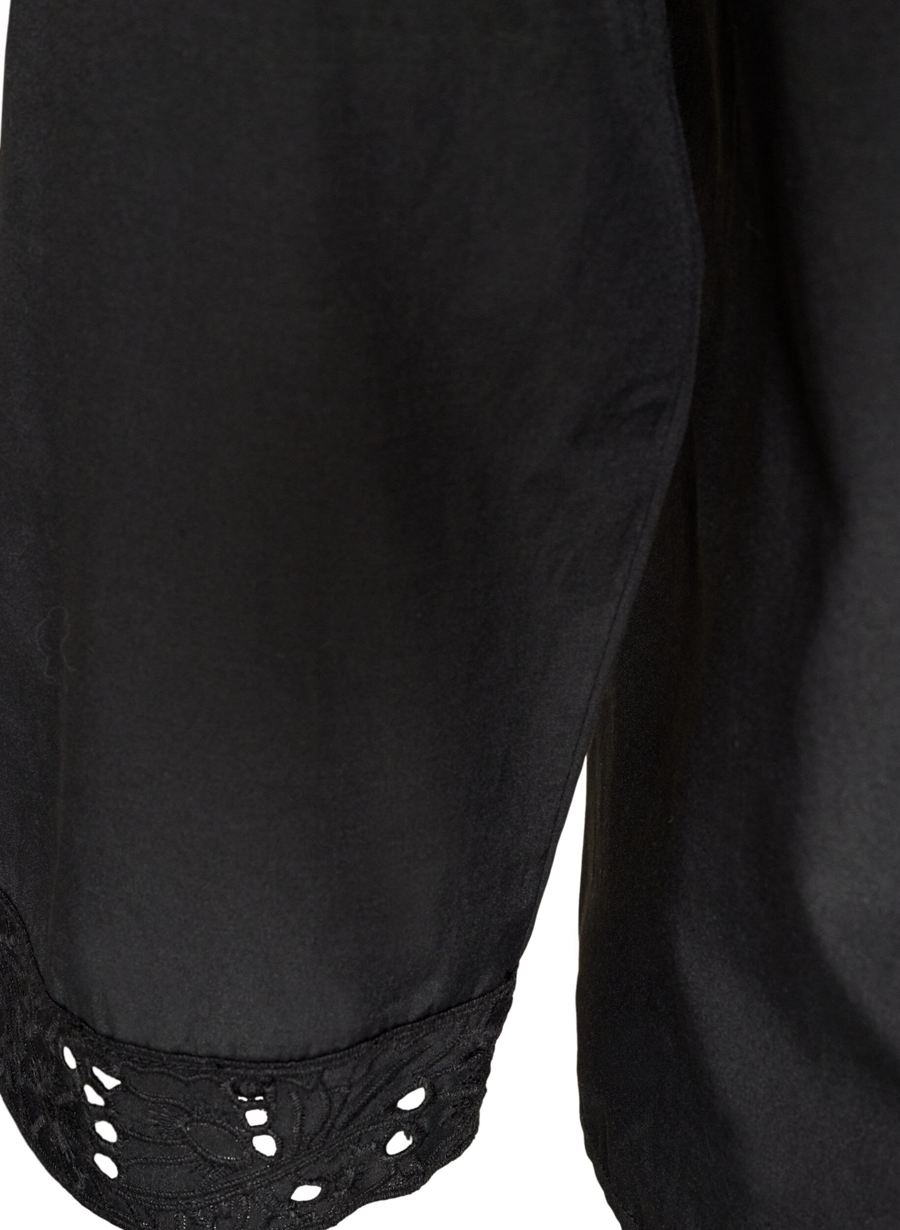 ZizziSkjortebluse med broderie anglaise, Sort, Packshot image number 3