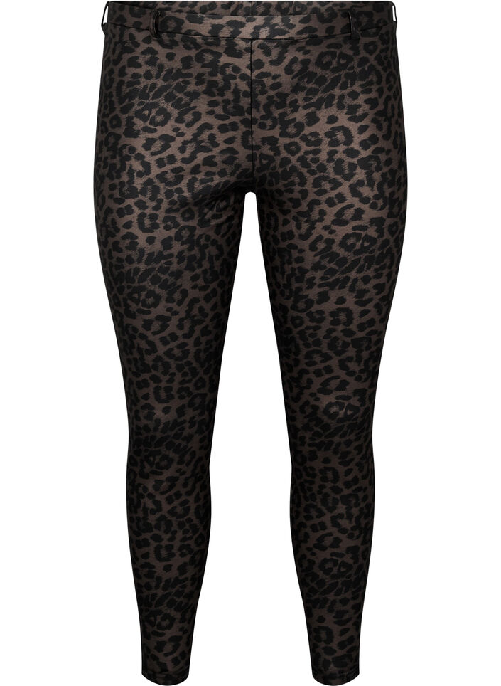 Coatede leggings med leoprint og cropped længde, Brun, Packshot image number 0