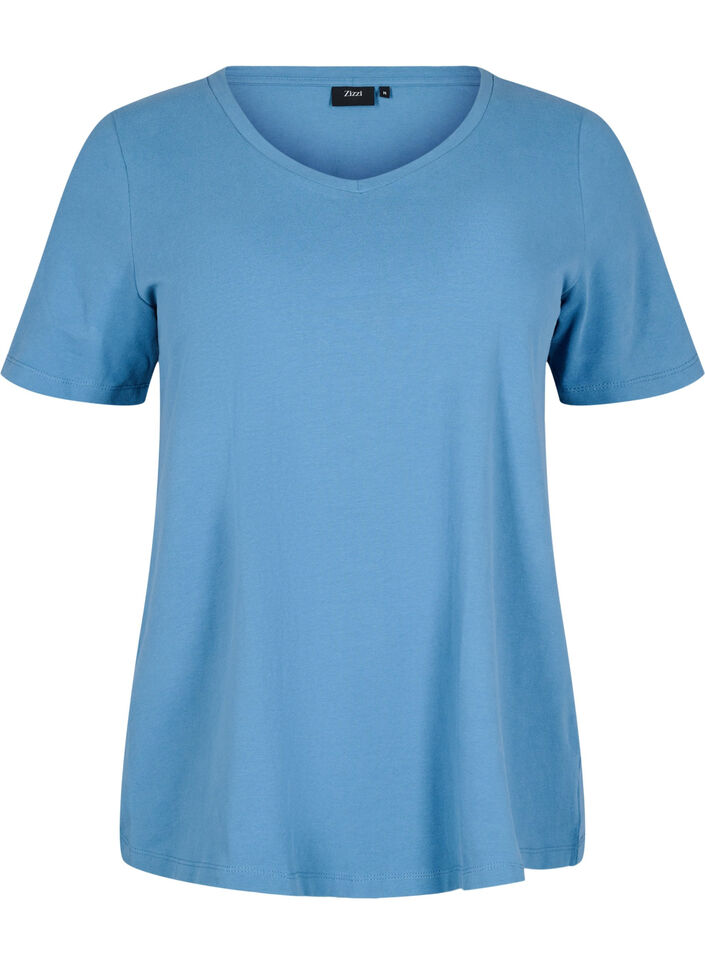 Ensfarvet basis t-shirt i bomuld, Bl&aring;, Packshot image number 0