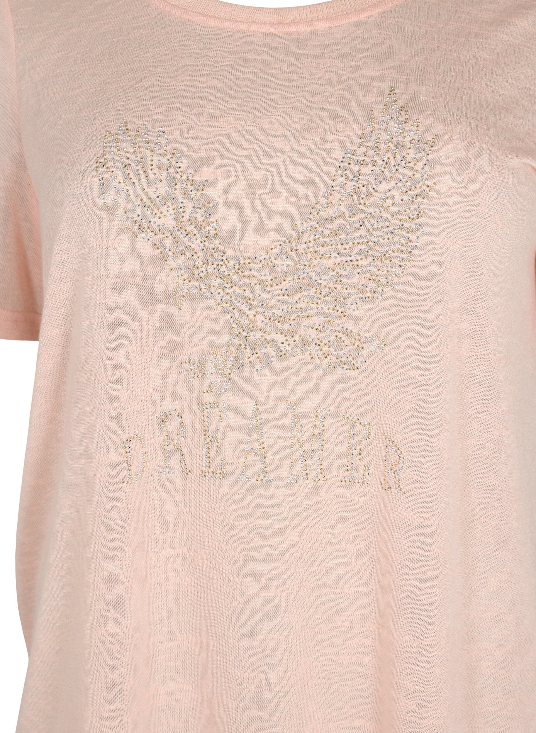 Zizzi T-shirt med nitter og rund hals, Pale Blush, Packshot image number 2