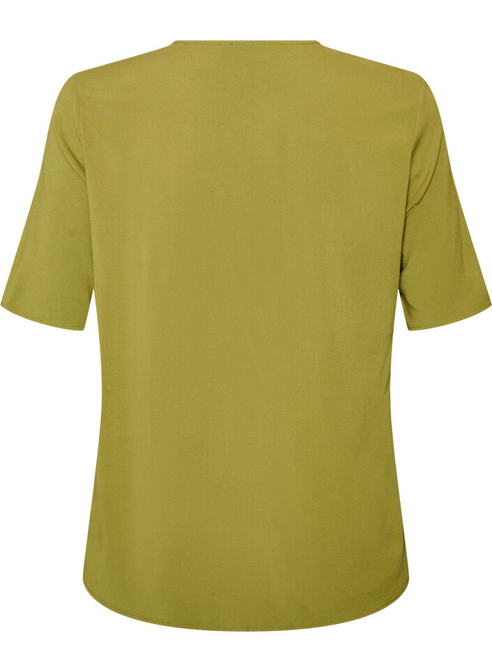Kort&aelig;rmet v&aelig;vet bluse med rund hals, Gr&oslash;n, Packshot image number 1