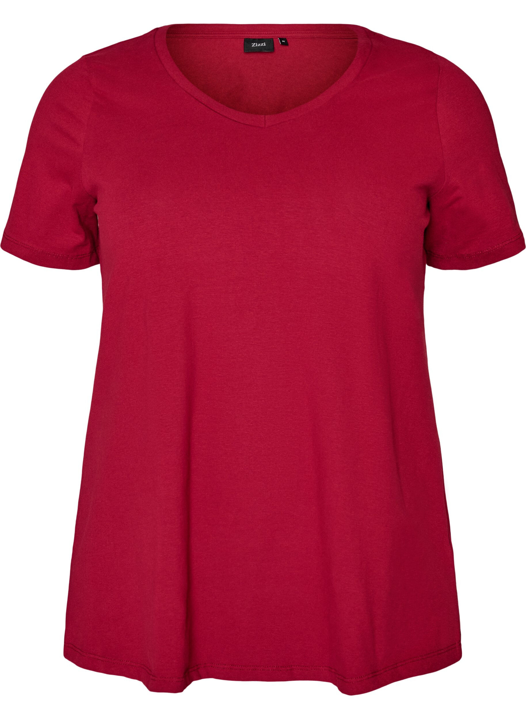 ZizziEnsfarvet basis t-shirt i bomuld, R&oslash;d, Packshot image number 0