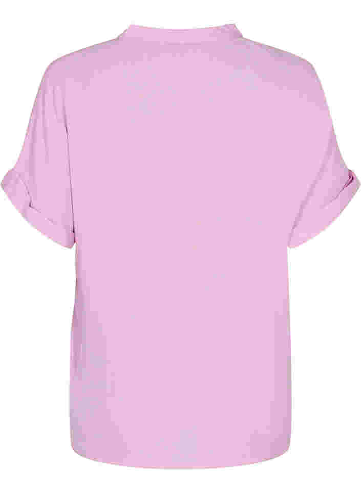 Kortærmet viskose skjorte med v-udskæring, Mauve Mist, Packshot image number 1