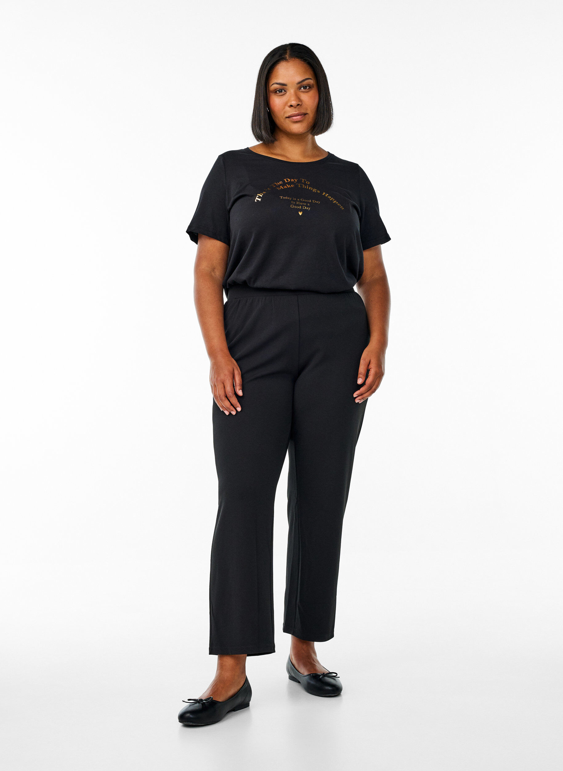 Zizzi FLASH - T-shirt med motiv, Sort, Model image number 1