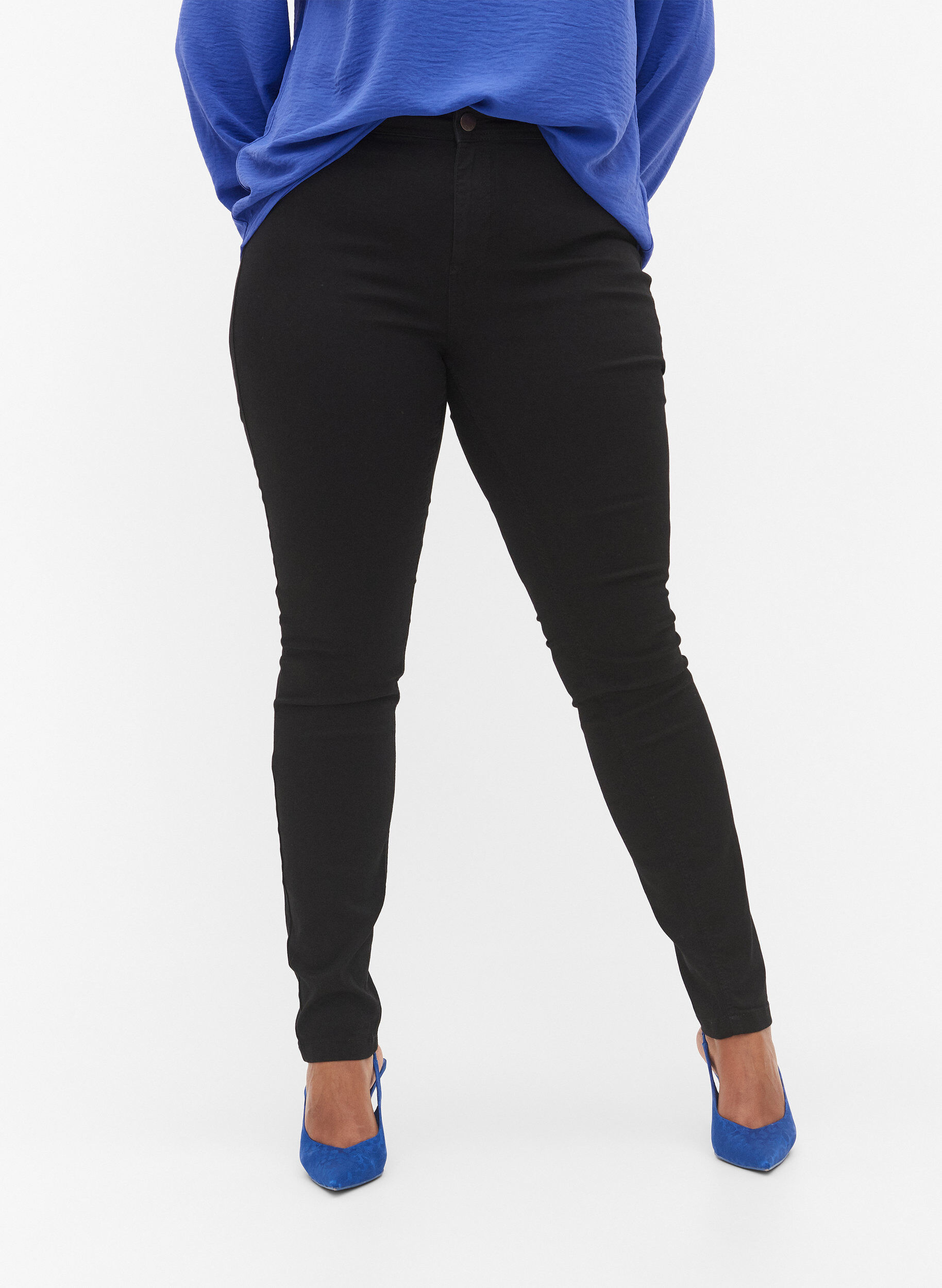 Zizzi Super slim Amy jeans med h&oslash;j talje, Sort, Model image number 4