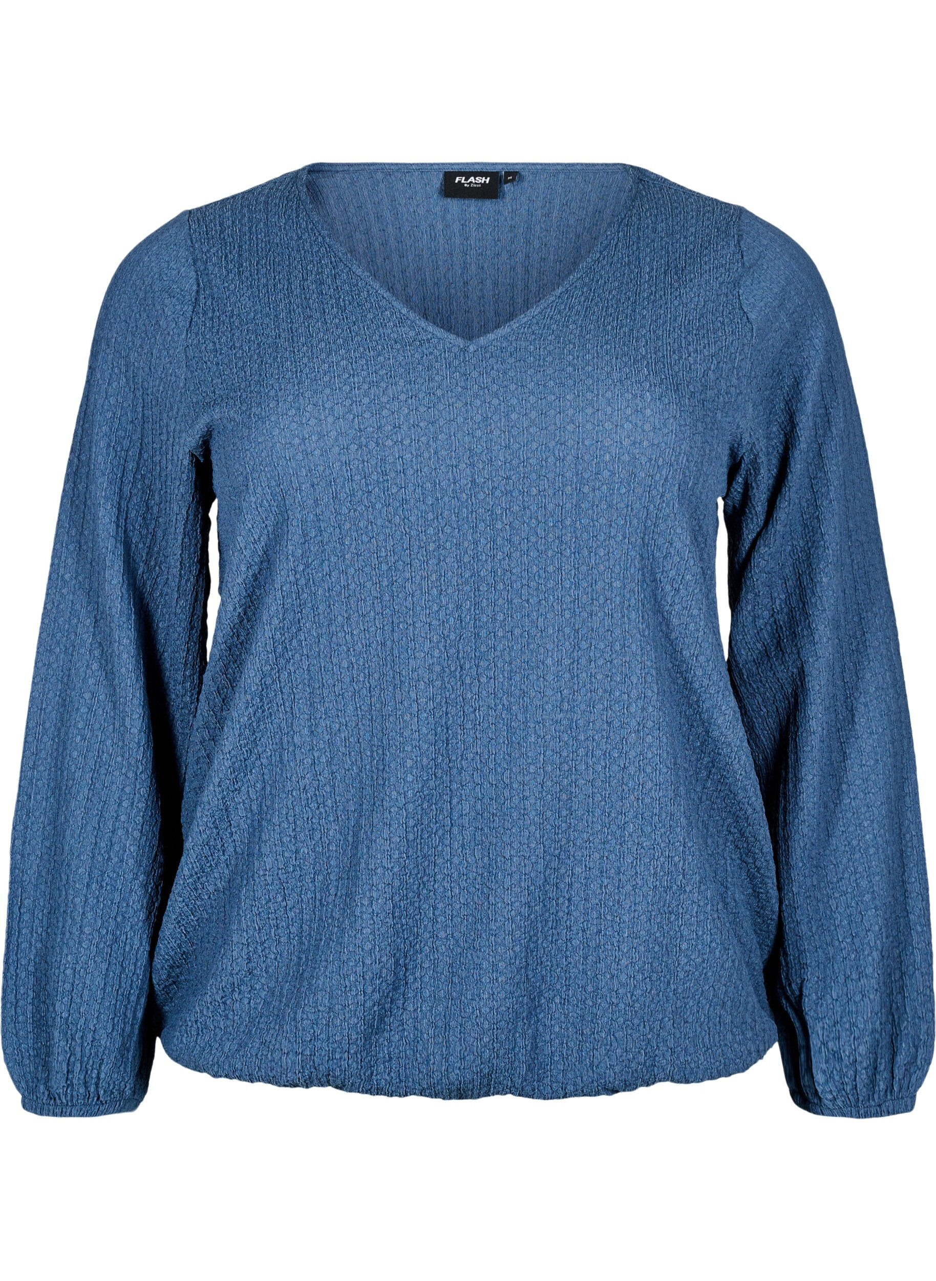 Zizzi FLASH - Bluse med struktur og lange &aelig;rmer, Sargasso Sea, Packshot image number 0