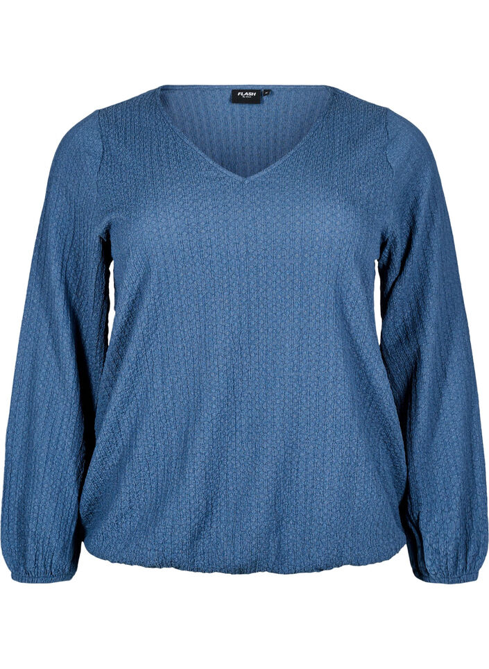 FLASH - Bluse med struktur og lange ærmer, Sargasso Sea, Packshot image number 0