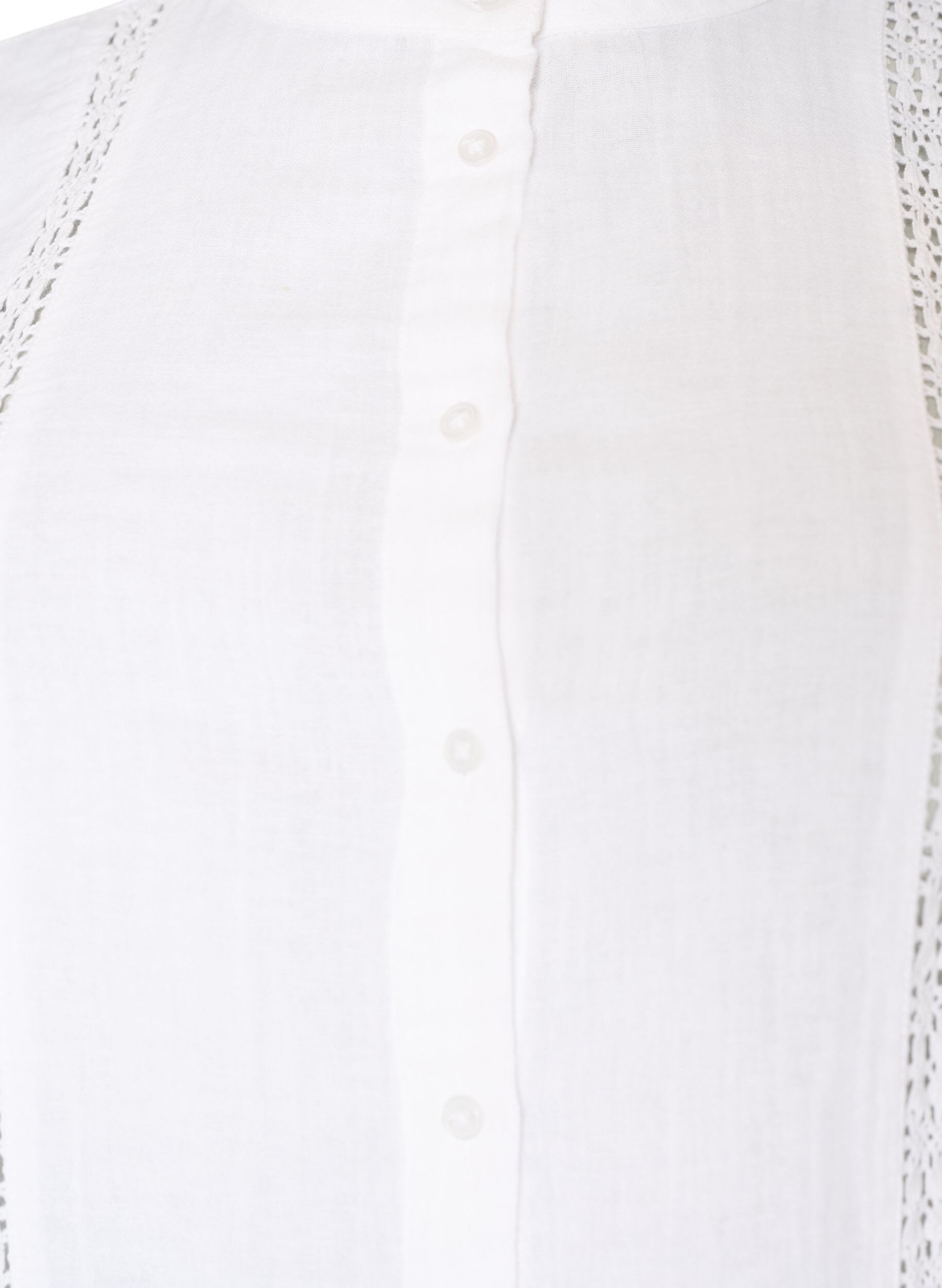 ZizziKort&aelig;rmet bluse i bomuldsmusselin med crochetb&aring;nd, Hvid, Packshot image number 2