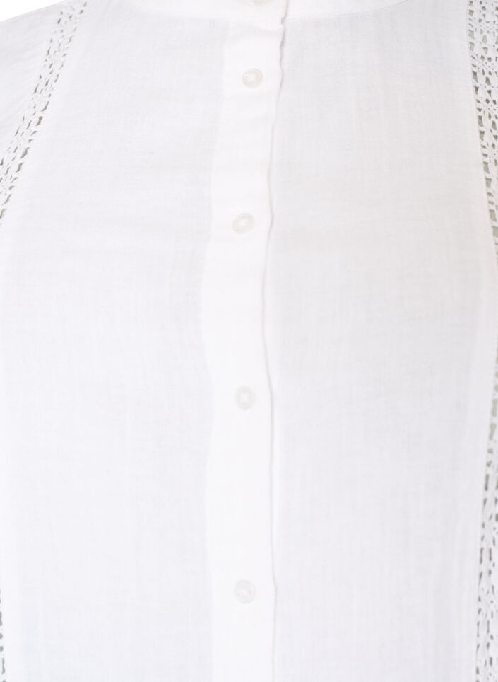 Kort&aelig;rmet bluse i bomuldsmusselin med crochetb&aring;nd, Hvid, Packshot image number 2