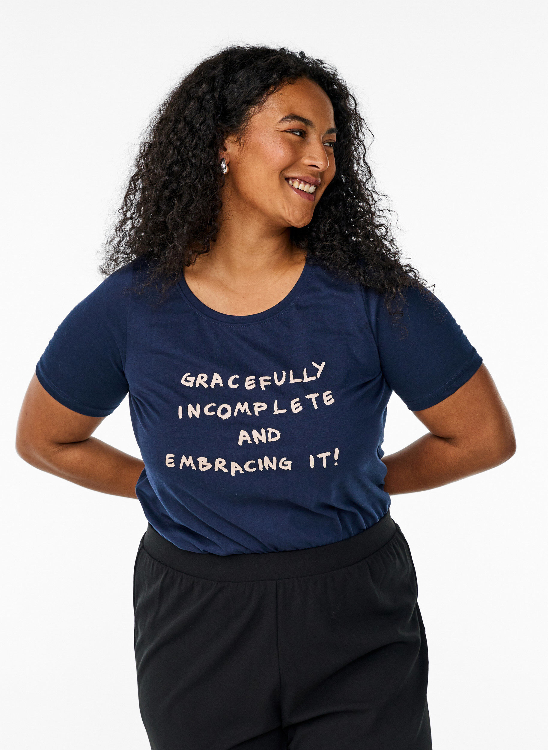 Zizzi FLASH - T-shirt med motiv, Bl&aring;, Model image number 0