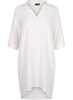 Stribet kjole i bomuld og hør, White, Packshot image number 0