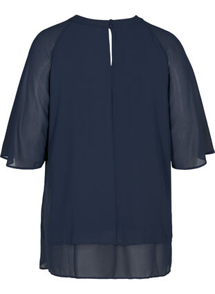 Lang chiffon bluse med 3/4 ærmer, Navy Blazer, Packshot image number 1