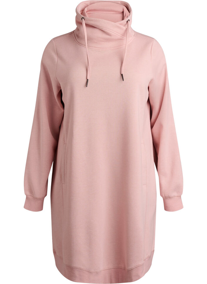 Kort sweatkjole med h&oslash;j krave og lommer, Lyser&oslash;d, Packshot image number 0