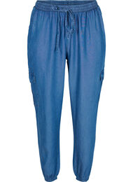 Cargo bukser i denim-look med lommer, Medium Blue