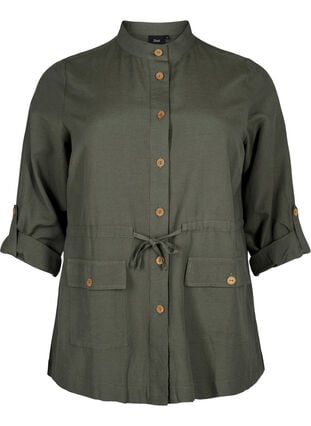 Skjorte i hørblend med lommer, Thyme, Packshot image number 0