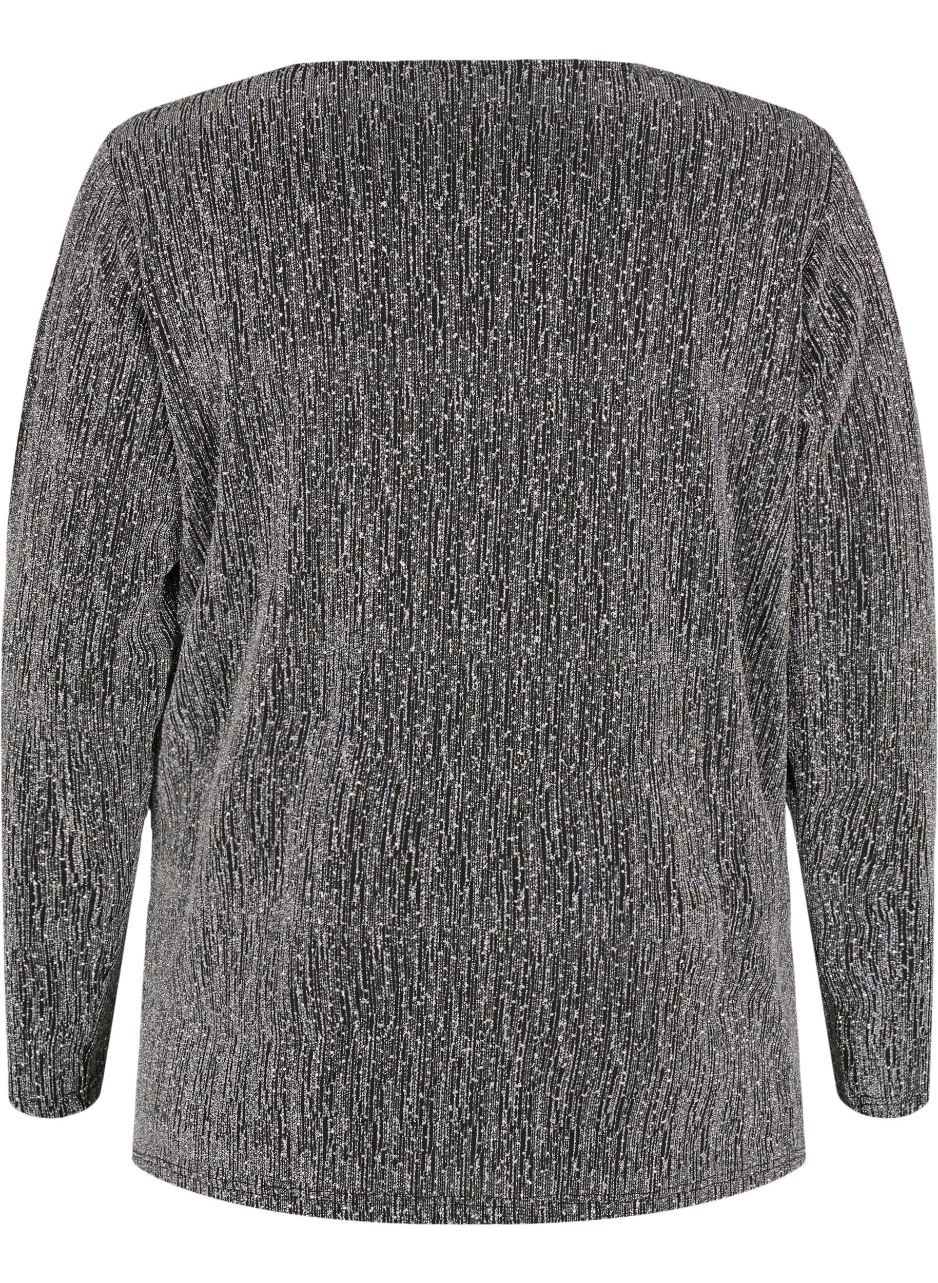 Zizzi Wraplook glitter festbluse, Sort, Packshot image number 1