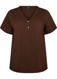 T-shirt med knapdetalje, Brun