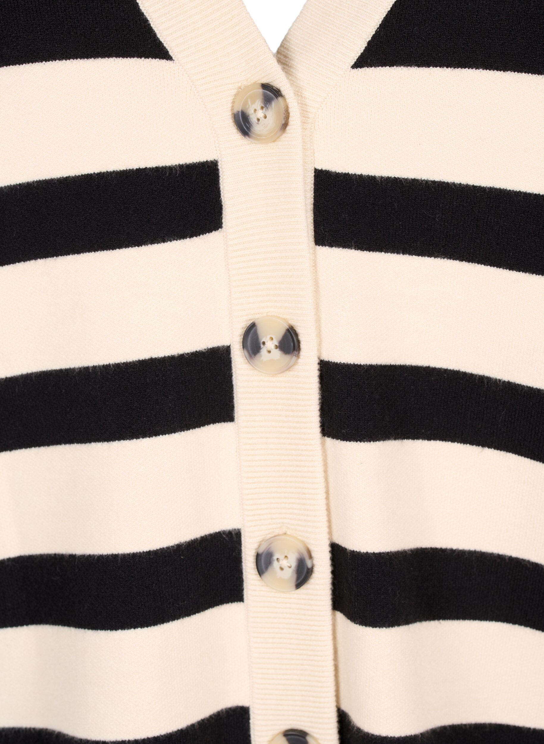 Zizzi Stribet strikcardigan med v-hals, Birch w. Black, Packshot image number 2