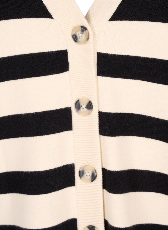 Stribet strikcardigan med v-hals, Birch w. Black, Packshot image number 2