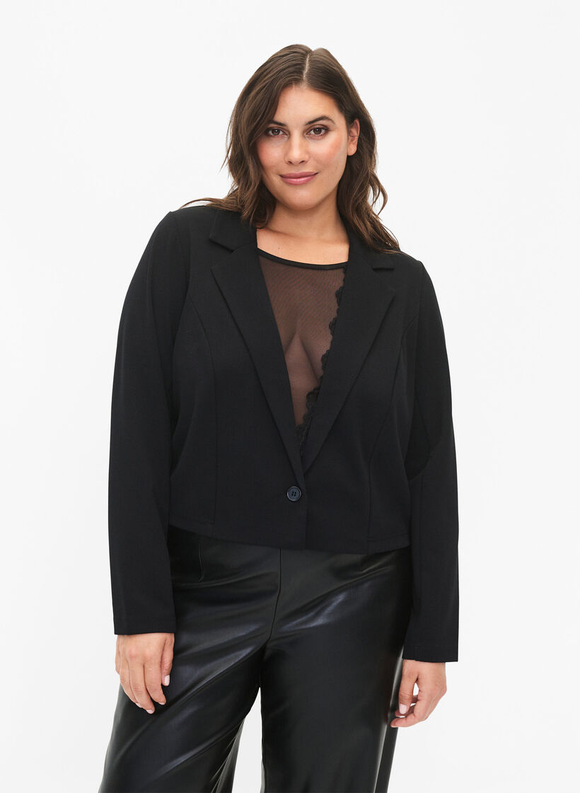 Kort blazer med knap, Black, Model image number 0