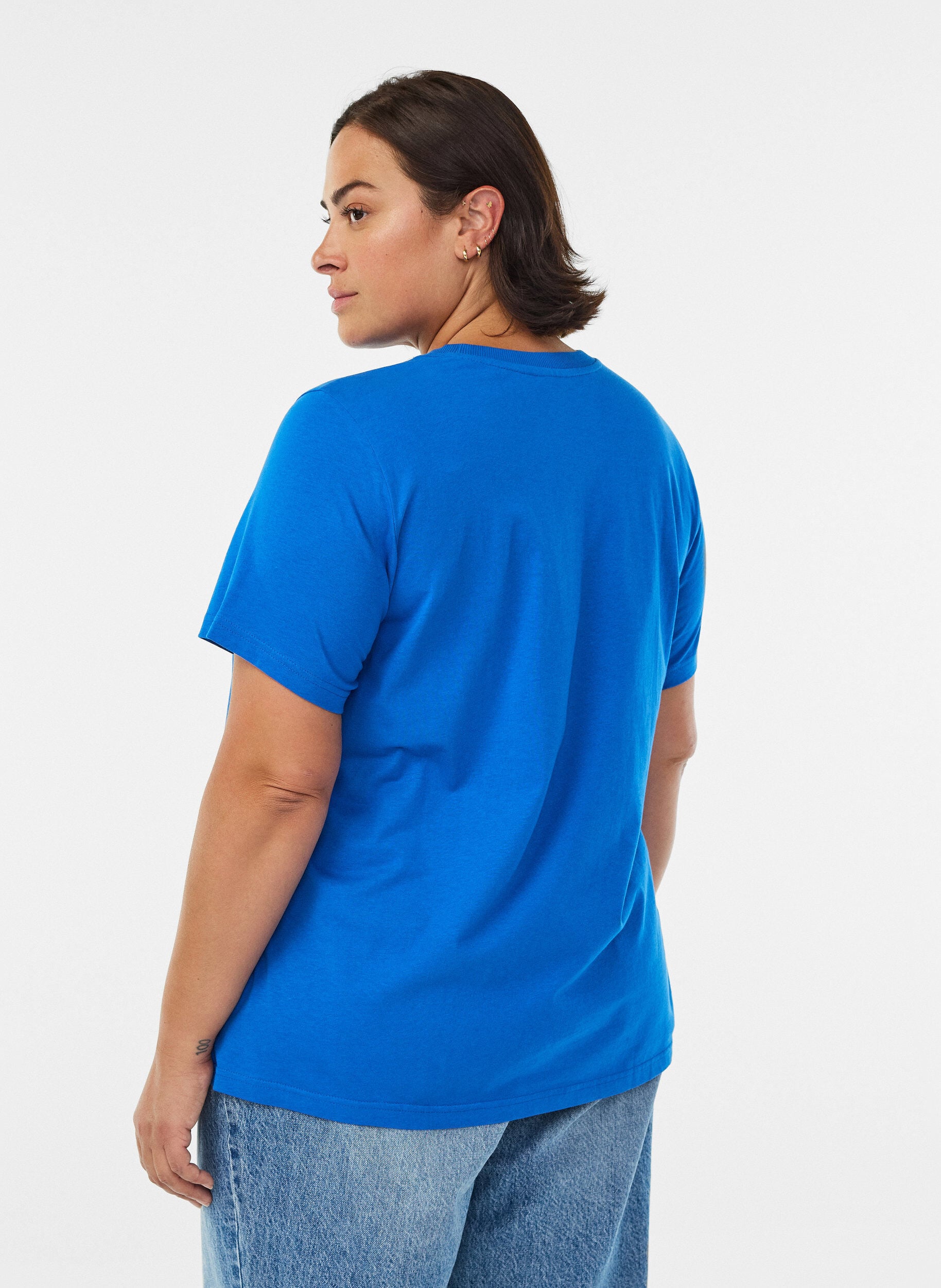 ZizziBasis t-shirt i bomuld med rund hals , Bl&aring;, Model image number 2