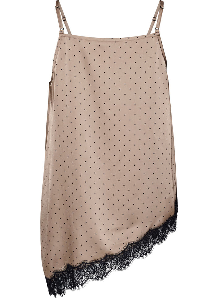 Stroptop med blonder og asymmetrisk kant, Beige, Packshot image number 1