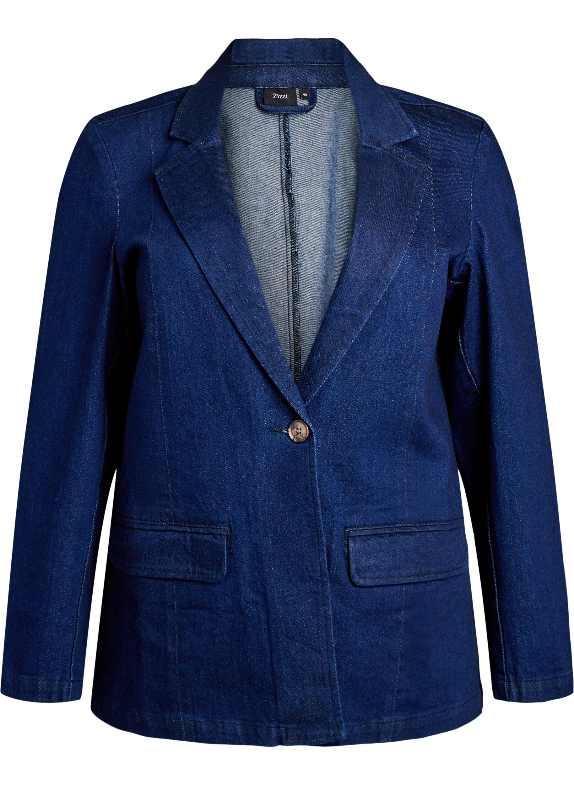 Zizzi Denim blazer med lommer, Bl&aring;, Packshot image number 0