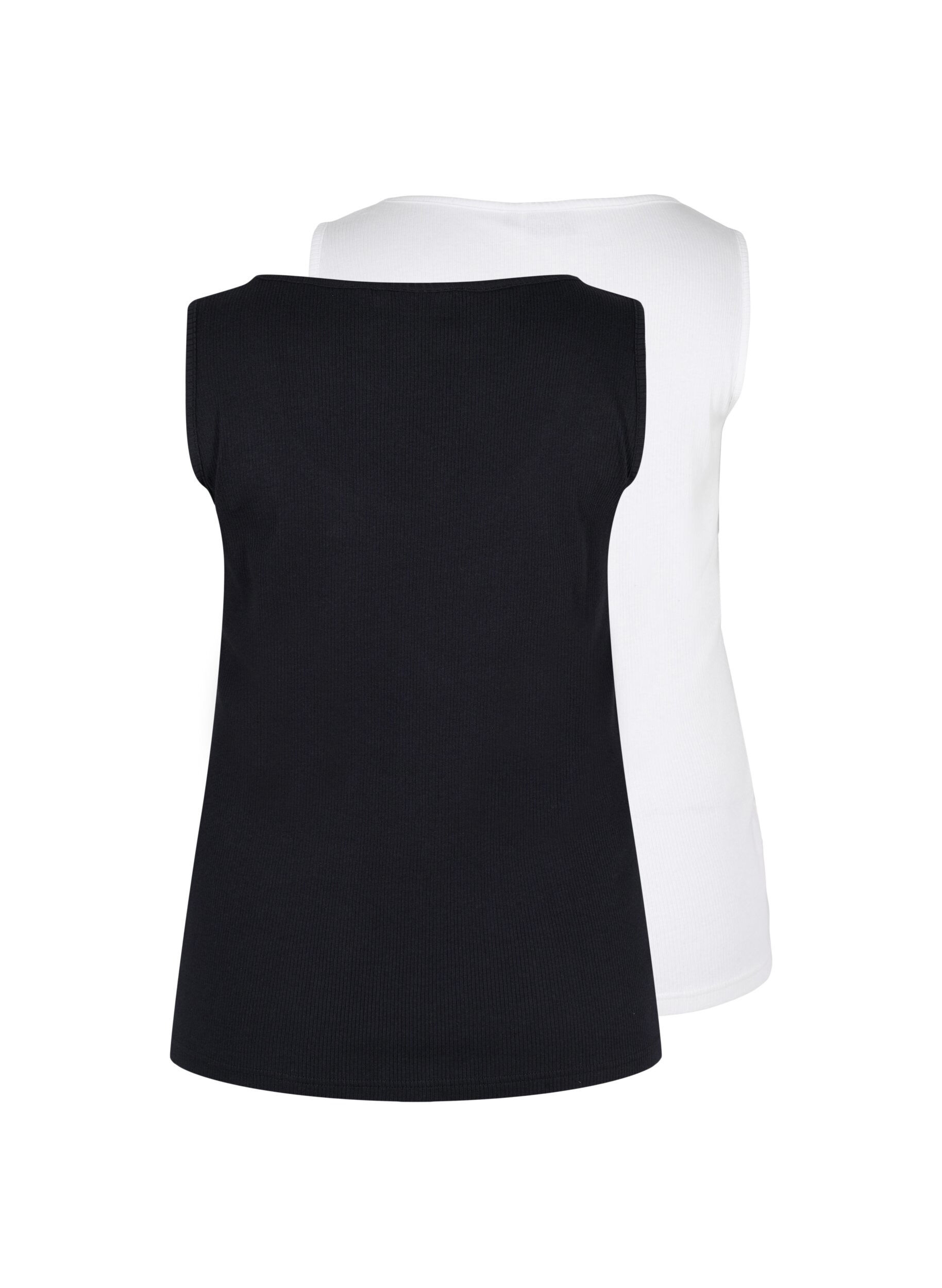 Zizzi 2-pak basis tanktop i rib, Black/Bright White, Packshot image number 1