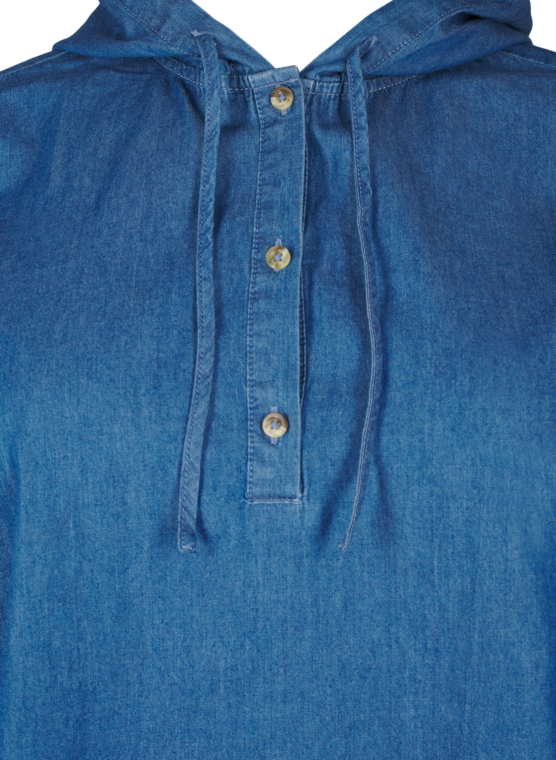 Zizzi Denim bluse med h&aelig;tte, Medium Blue Denim, Packshot image number 2