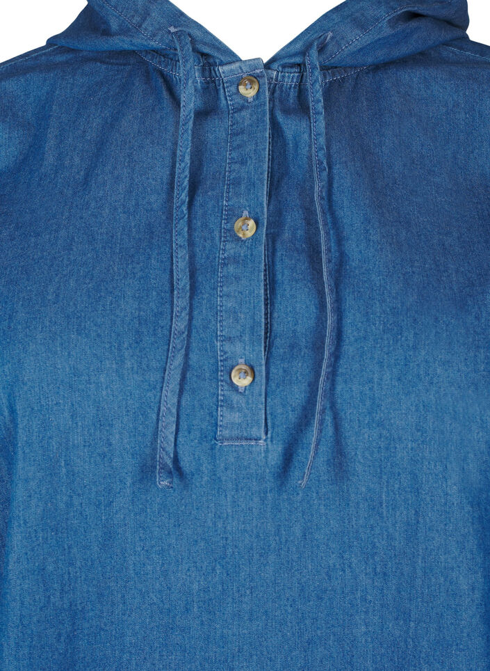 Denim bluse med hætte, Medium Blue Denim, Packshot image number 2