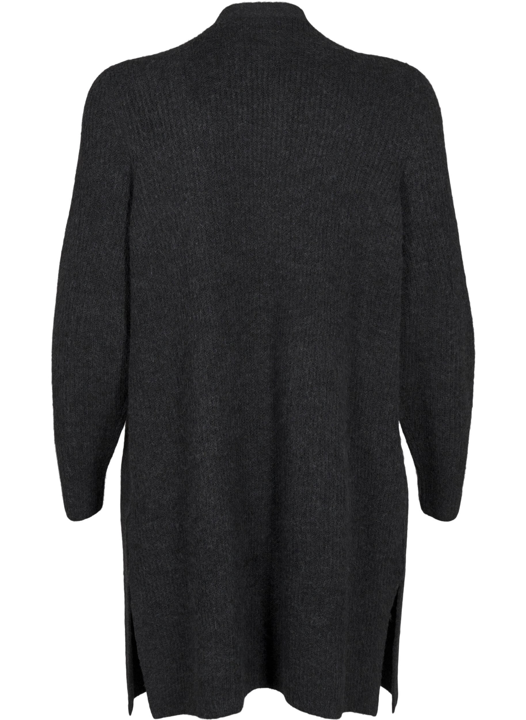 Zizzi FLASH - Ribstrikket cardigan med slidser, Dark Grey Melange, Packshot image number 1