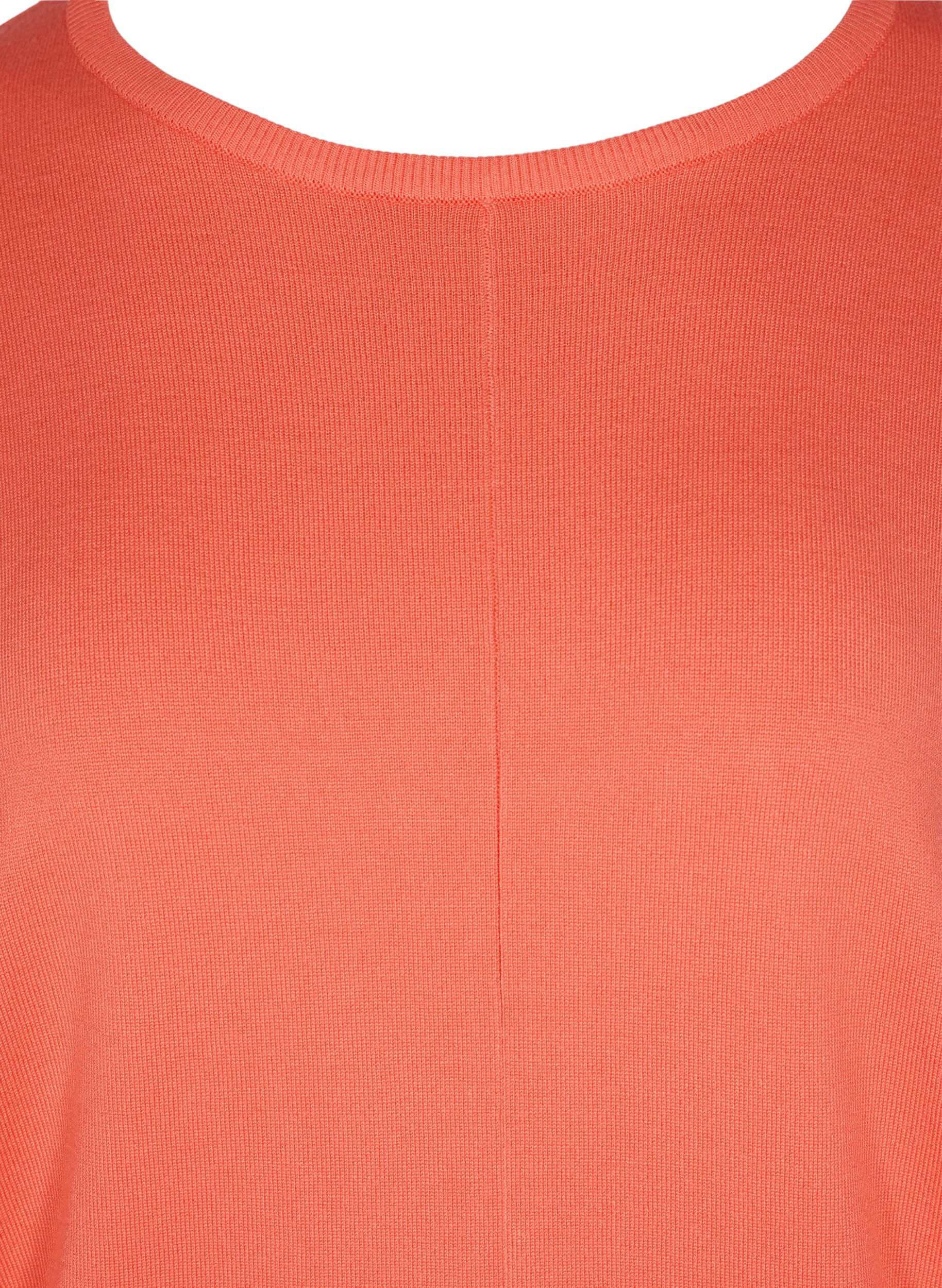 Zizzi Strikbluse med rund halsudsk&aelig;ring, Living Coral, Packshot image number 2